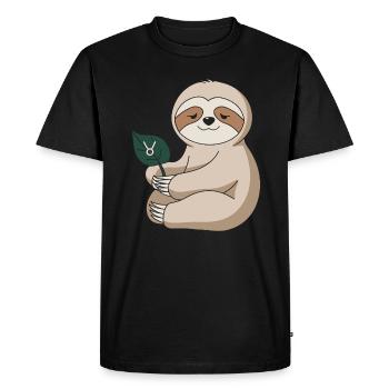 Confortable taureau paresseux avec feuille du zodiaque - T-shirt Premium bio Homme - noir - Devant - Nico (187cm)