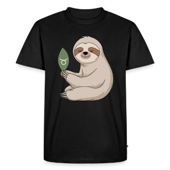 Cozy Taurus Zodiac Sloth with Leaf - Men's Premium Organic T-Shirt - black - Front - Nico (187cm)