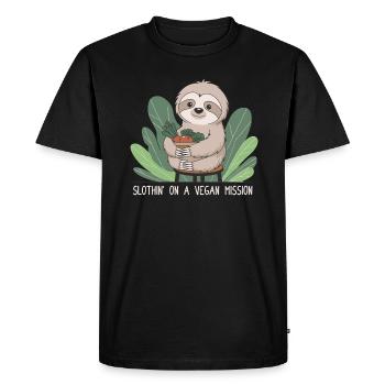 Paresseux en mission végétalienne avec bol de légumes - T-shirt Premium bio Homme - noir - Devant - Nico (187cm)
