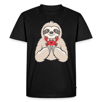 Cancer Zodiac Sign Sloth Hugs Crab - Men's Premium Organic T-Shirt - black - Front - Nico (187cm)