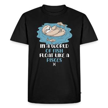 Float Like a Fish: Pisces Zodiac Sloth - Men's Premium Organic T-Shirt - black - Front - Nico (187cm)
