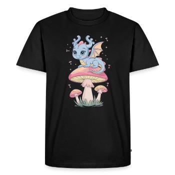 Dragon d’évasion fantaisiste sur champignon - T-shirt Premium bio Homme - noir - Devant - Nico (187cm)