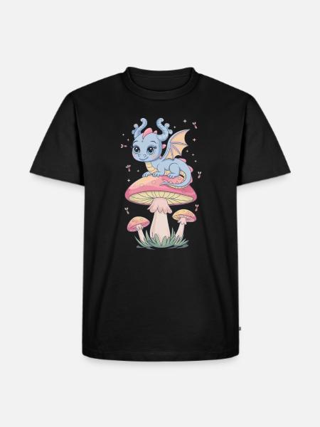 Dragon d’évasion fantaisiste sur champignon - T-shirt Premium bio Homme - noir