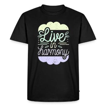 Inspirer la spiritualité Citation : Vivre en harmonie - T-shirt Premium bio Homme - noir - Devant - Nico (187cm)