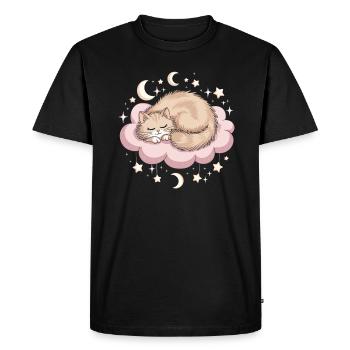 Whimsical Escapism Cat on Cloud and Stars - Men's Premium Organic T-Shirt - black - Front - Nico (187cm)