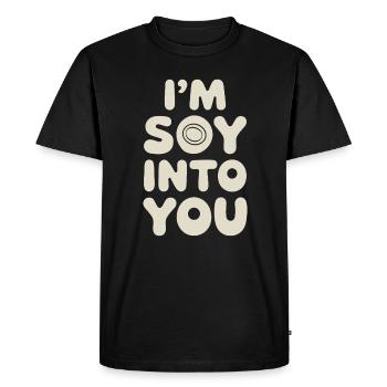 Je suis totalement amoureuse du soja – végétalien, végétarien - T-shirt Premium bio Homme - noir - Devant - Nico (187cm)