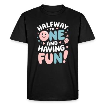 Half-year birthday: Halfway one and fun - Men's Premium Organic T-Shirt - black - Front - Nico (187cm)