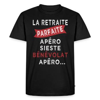 retraite parfaite sieste bénévolat apero - T-shirt Premium bio Homme - noir - Devant - Nico (187cm)