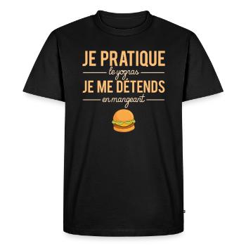Je pratique le yogras je me détends en mangeant - T-shirt Premium bio Homme - noir - Devant - Nico (187cm)