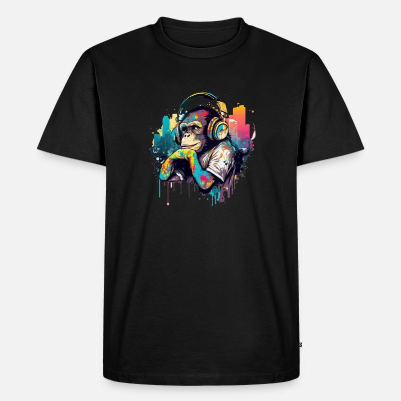 Schimpanse mit Kopfhörer farbig Affe DJ - Männer Premium Bio T-Shirt - Schwarz