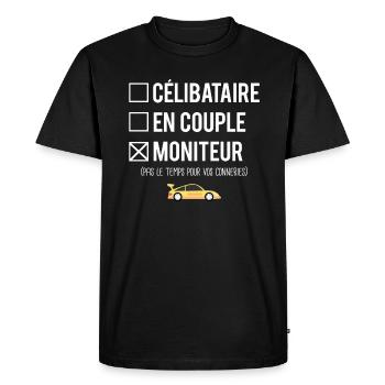 Célibataire en couple moniteur auto école - T-shirt Premium bio Homme - noir - Devant - Nico (187cm)