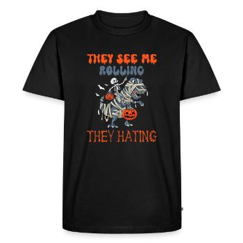 Drôle de squelette de tenue d’Halloween sur maman Dino - T-shirt Premium bio Homme - noir - Devant - Nico (187cm)