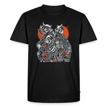 Duo de samouraïs : art d’armure à contraste élevé - T-shirt Premium bio Homme - noir - Devant - Nico (187cm)