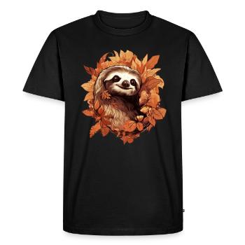Cute sloth in autumn foliage - Men's Premium Organic T-Shirt - black - Front - Nico (187cm)