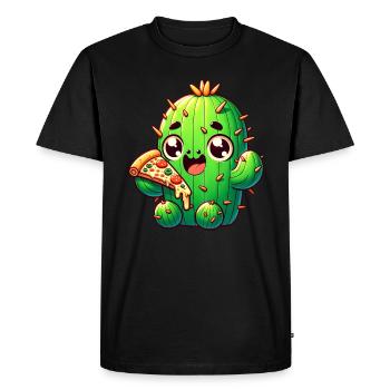 Cactus Kawaii mignon avec Pizza - T-shirt Premium bio Homme - noir - Devant - Nico (187cm)