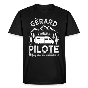 Gérard véritable pilote camping car Humour - T-shirt Premium bio Homme - noir - Devant - Nico (187cm)