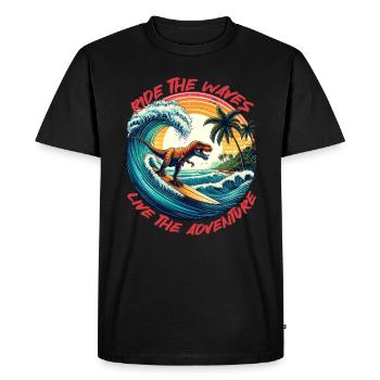 Dino Surfer Adventure : surfez sur les vagues avec T-Rex - T-shirt Premium bio Homme - noir - Devant - Nico (187cm)