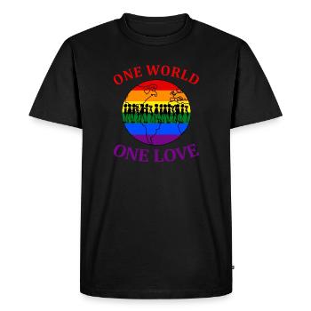 one world one love - Men's Premium Organic T-Shirt - black - Front - Nico (187cm)