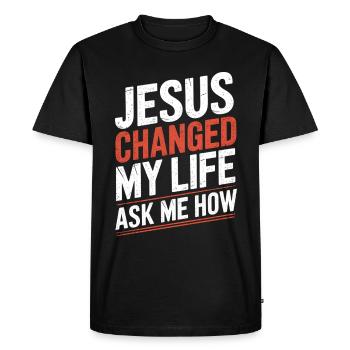 Jesus changed my life! Christian - Men's Premium Organic T-Shirt - black - Front - Nico (187cm)