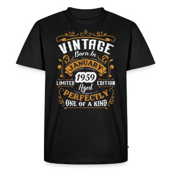 Cadeau d'anniversaire, Vintage né en Janvier 1959 - T-shirt Premium bio Homme - noir - Devant - Nico (187cm)