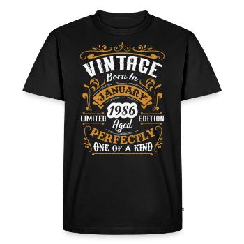 Cadeau d'anniversaire, Vintage né en Janvier 1986 - T-shirt Premium bio Homme - noir - Devant - Nico (187cm)
