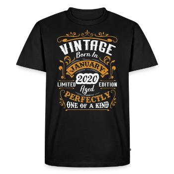 Cadeau d'anniversaire, Vintage né en Janvier 2020 - T-shirt Premium bio Homme - noir - Devant - Nico (187cm)