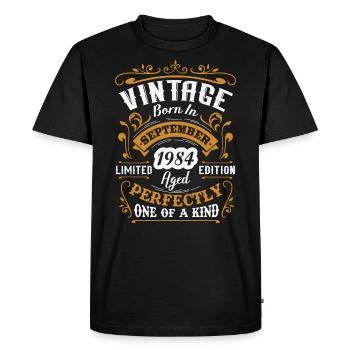 Cadeau anniversaire vintage né en septembre 1984 - T-shirt Premium bio Homme - noir - Devant - Nico (187cm)