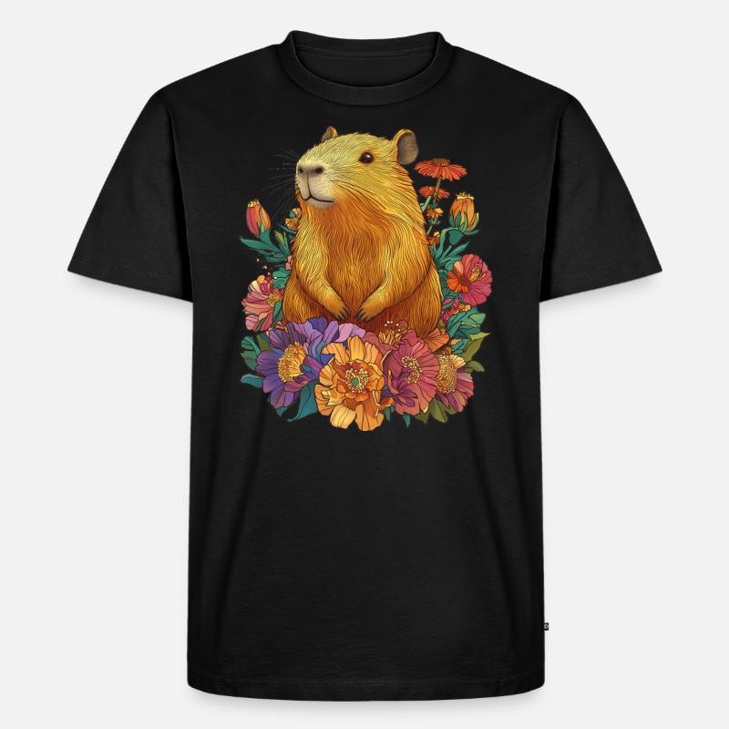 Capybara Blumen - Männer Premium Bio T-Shirt - Schwarz