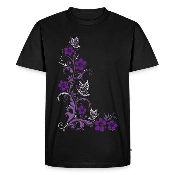 Hibiscus fleurs et papillons - T-shirt Premium bio Homme - noir - Devant - Nico (187cm)