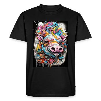 [] Aventure du sanglier rose - T-shirt Premium bio Homme - noir - Devant - Nico (187cm)