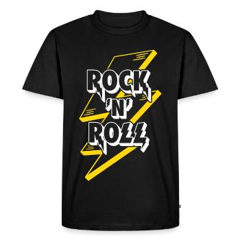 Logo texte rock’n’roll avec éclair - T-shirt Premium bio Homme - noir - Devant - Nico (187cm)