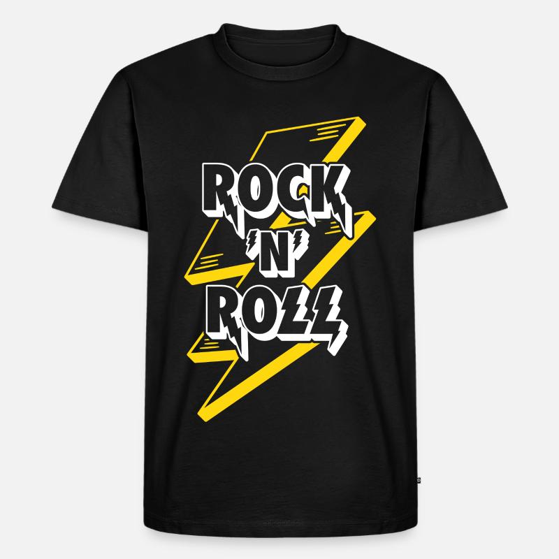 Rock'N'Roll Text Logo With Lightning - Men's Premium Organic T-Shirt - black