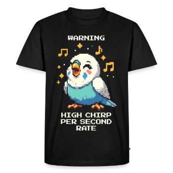 Warning: High chirping frequency | Budgie - Men's Premium Organic T-Shirt - black - Front - Nico (187cm)