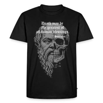 Socrates Skull with Inspirational Quote - Men's Premium Organic T-Shirt - black - Front - Nico (187cm)