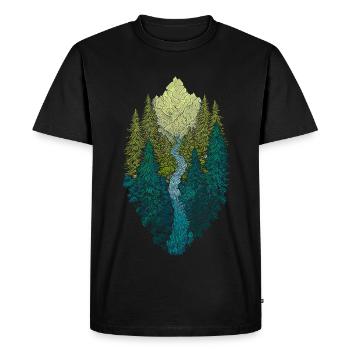 Mountain landscape with forest and river – nature design - Men's Premium Organic T-Shirt - black - Front - Nico (187cm)