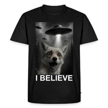 Renard, OVNI, Enlèvement dans la forêt, Humour, Extraterrestre - T-shirt Premium bio Homme - noir - Devant - Nico (187cm)