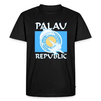 Hammerhead shark and dolphin flag Palau - Men's Premium Organic T-Shirt - black - Front - Nico (187cm)