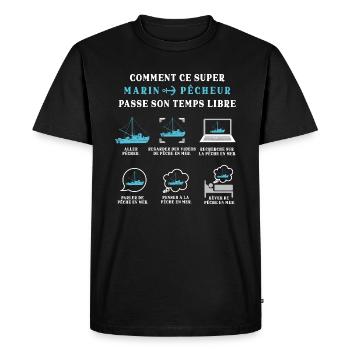 Marin Pêcheur Pêche Humour Peche - T-shirt Premium bio Homme - noir - Devant - Nico (187cm)