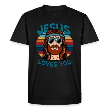 Jésus t’aime - Cooles Jesus Design - T-shirt Premium bio Homme - noir - Devant - Nico (187cm)