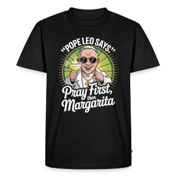 Le pape et Marguerite - T-shirt Premium bio Homme - noir - Devant - Nico (187cm)