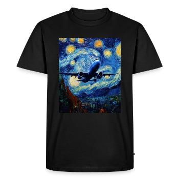 Airplane starry night van gogh style - Men's Premium Organic T-Shirt - black - Front - Nico (187cm)