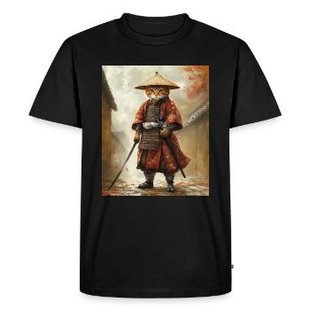 Cat Samurai - Men's Premium Organic T-Shirt - black - Front - Nico (187cm)