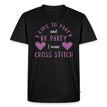 Broderie au point de croix au point de croix - T-shirt Premium bio Homme - noir - Devant - Nico (187cm)