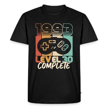 30e anniversaire né en 1993 Niveau 30 Complet - T-shirt Premium bio Homme - noir - Devant - Nico (187cm)