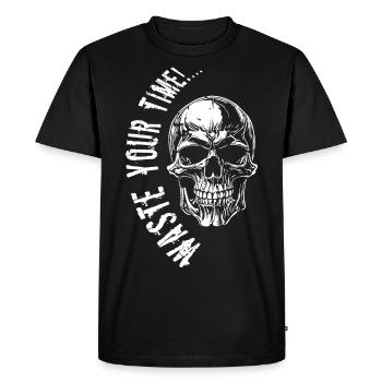 Totenkopf Streetwear - waste your time - Men's Premium Organic T-Shirt - black - Front - Nico (187cm)
