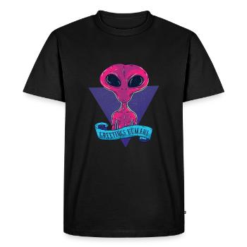 Alien Ufo Greeting Humans Cadeau De Dessins Animés - T-shirt Premium bio Homme - noir - Devant - Nico (187cm)