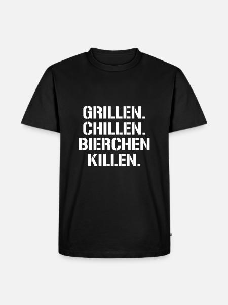 Grillen Chillen Bierchen killen - Männer Premium Bio T-Shirt - Schwarz