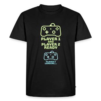 Player 1 2 Gamer Birth Baby Console Gift - Men's Premium Organic T-Shirt - black - Front - Nico (187cm)