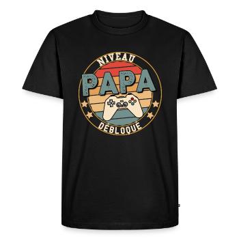 Papa Cadeau Naissance Jeu Vidéos Père et Bébé - T-shirt Premium bio Homme - noir - Devant - Nico (187cm)