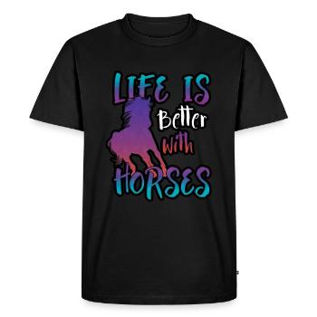 With horses, it's better to live - Men's Premium Organic T-Shirt - black - Front - Nico (187cm)